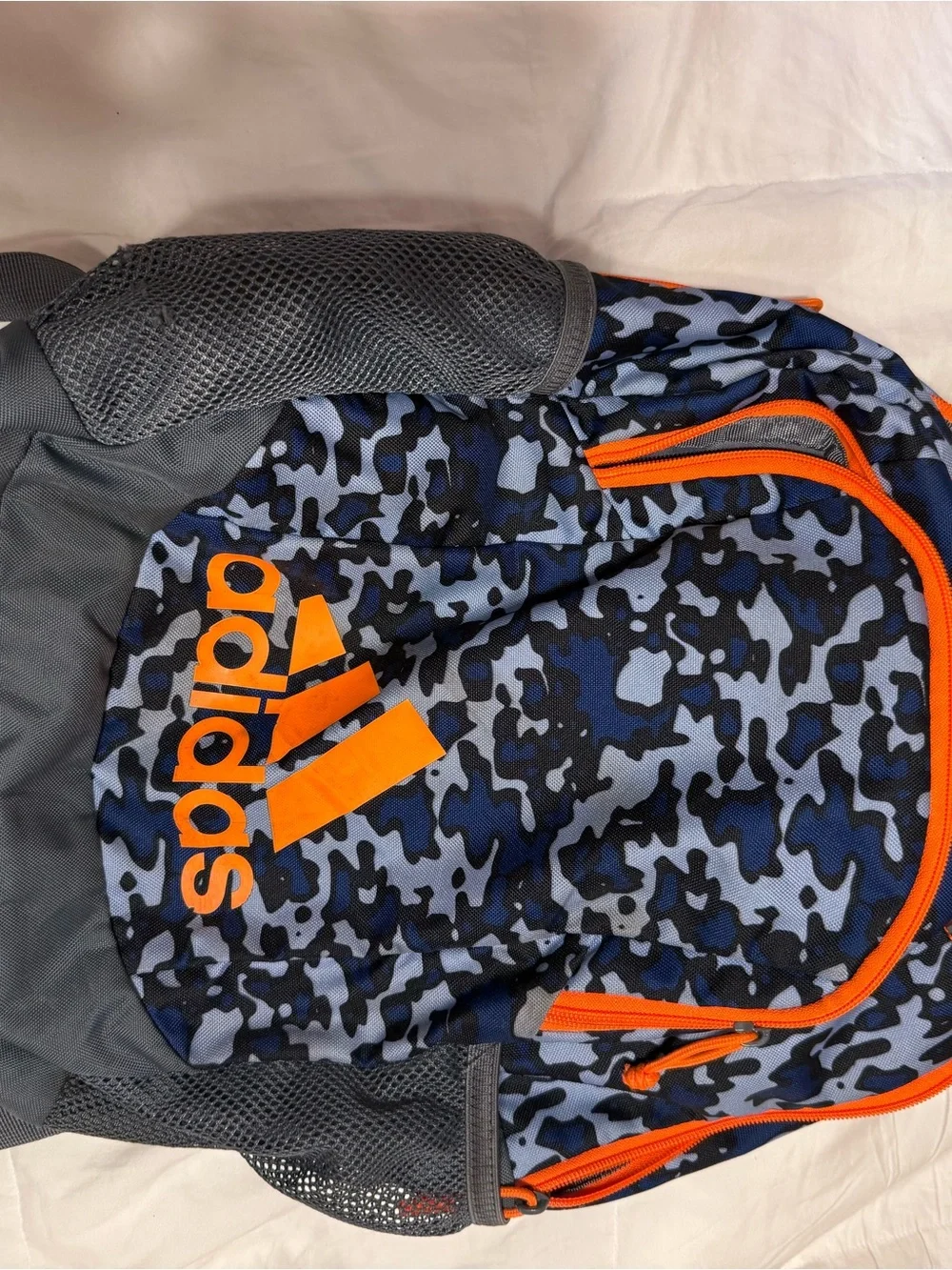 adidas Blue Camo Backpack with Orange Trim